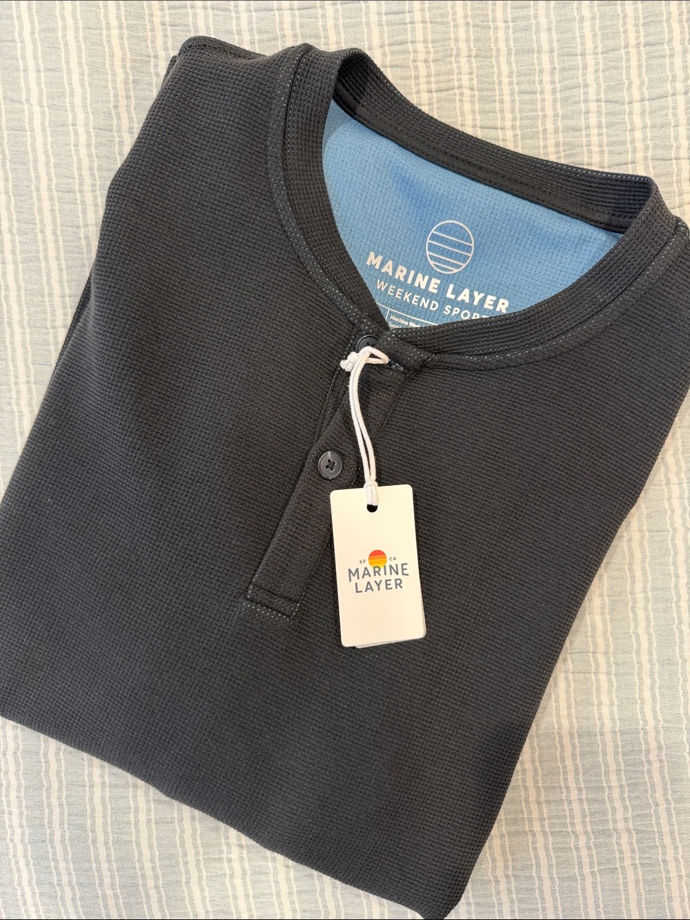 NWT! Marine Layer Men’s Size S Black Henley Thermal Long-Sleeve